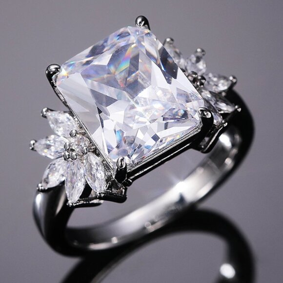 ❤️925 STERLING SILVER Jewelry - 😍Crystal Clear Large Pure Rectangle Zircon Wedding Rings for Women, L129